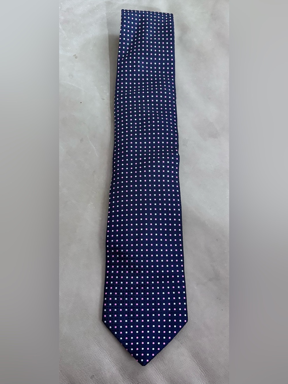 Eton 100% Silk Tie dark purple with pink and white dots in excellent condition
